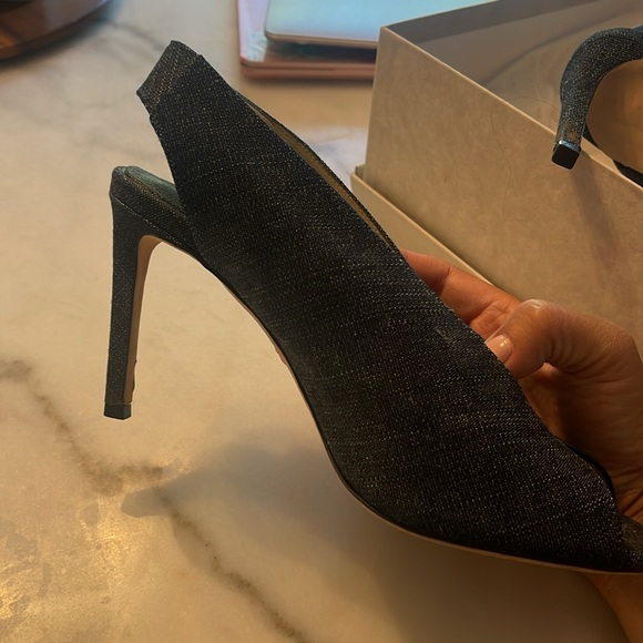 Jimmy Choo Blue Denim Peep Toe Heels - Picture 5 of 8